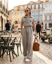 Sleeveless Grey Denim Jumpsuit