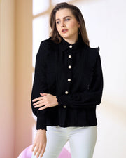 Black Knit Ruffle Shirt