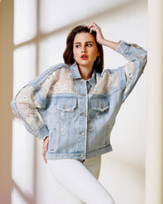Denim Jacket with Floral Lace Panels