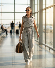 Sleeveless Grey Denim Jumpsuit