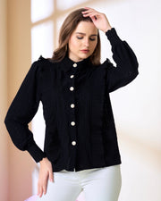 Black Knit Ruffle Shirt
