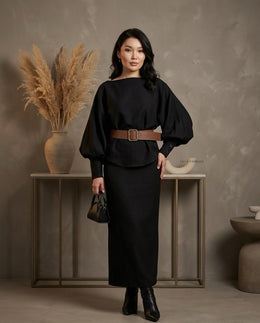 Coord set - Top & Maxi Skirt Set with Belt