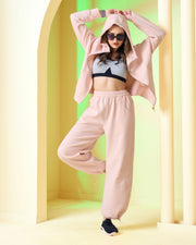 Pink Full-Zip Hoodie & Wide-Leg Set