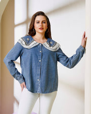 Pearl & Rhinestone Embellished Denim Shirt