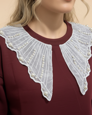 Burgundy Sweatshirt with Pearl Collar