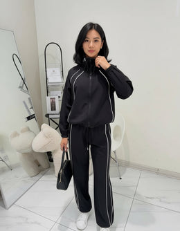 Black Zip-Up Track Suit Set