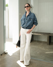 Cropped Denim Jacket with Elastic Hem