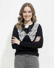 Black Lace Collar Top