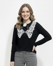 Black Lace Collar Top