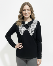 Black Lace Collar Top