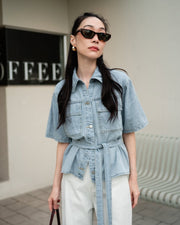 Light blue jacket with belt