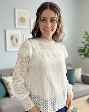 Round Neck Ruffle Yoke Blouse