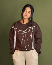 Trendy Pearl Bow Sweatshirt