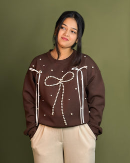 Trendy Pearl Bow Sweatshirt