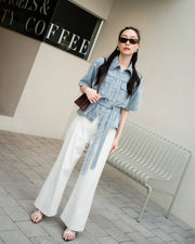 Light blue jacket with belt