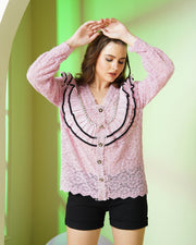Designer Pink Lace Ruffle Blouse