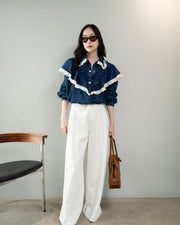 Cropped Ruffle Denim Shirt