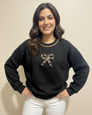 Black Jeweled Bow Sweatshirt