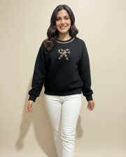 Black Jeweled Bow Sweatshirt