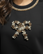 Black Jeweled Bow Sweatshirt