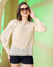 Round Neck Ruffle Yoke Blouse