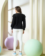 Designer Black Lace Pearl-Embellished Top