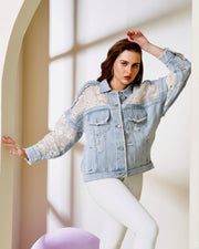 Denim Jacket with Floral Lace Panels