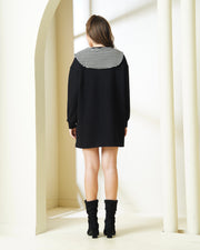 Women's Black Sailor Collar Sweatshirt Dress – Striped Tie-Neck Tunic