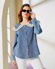 Pearl & Rhinestone Embellished Denim Shirt