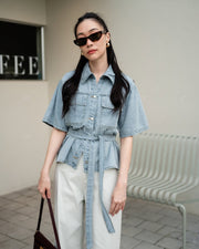 Light blue jacket with belt