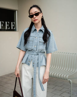 Light blue jacket with belt