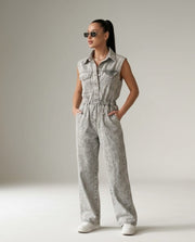 Sleeveless Grey Denim Jumpsuit