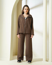 Brown Full-Zip Hooded Set