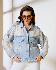 Denim Jacket with Floral Lace Panels