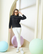 Designer Black Lace Pearl-Embellished Top