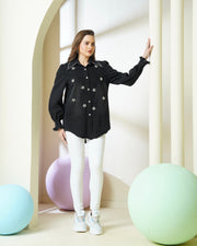 Washed Black Rhinestone Embellished Denim Shirt