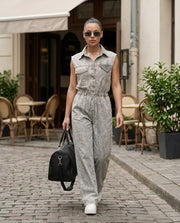Sleeveless Grey Denim Jumpsuit