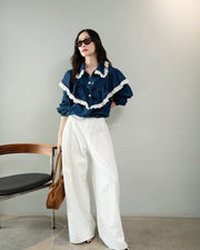 Cropped Ruffle Denim Shirt