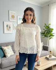 Round Neck Ruffle Yoke Blouse