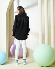 Washed Black Rhinestone Embellished Denim Shirt