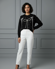 Black Pearl Bow Embellished Sweatshirt