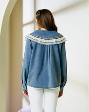 Pearl & Rhinestone Embellished Denim Shirt