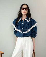 Cropped Ruffle Denim Shirt