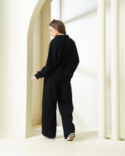 Black Quarter-Zip Sweatshirt & Wide-Leg Coord Set