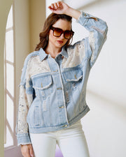 Denim Jacket with Floral Lace Panels