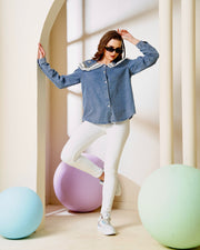 Pearl & Rhinestone Embellished Denim Shirt