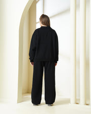 Black Quarter-Zip Sweatshirt & Wide-Leg Coord Set