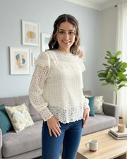 Round Neck Ruffle Yoke Blouse