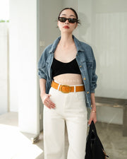 Cropped Denim Jacket with Elastic Hem