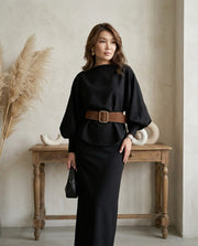 Coord set - Top & Maxi Skirt Set with Belt